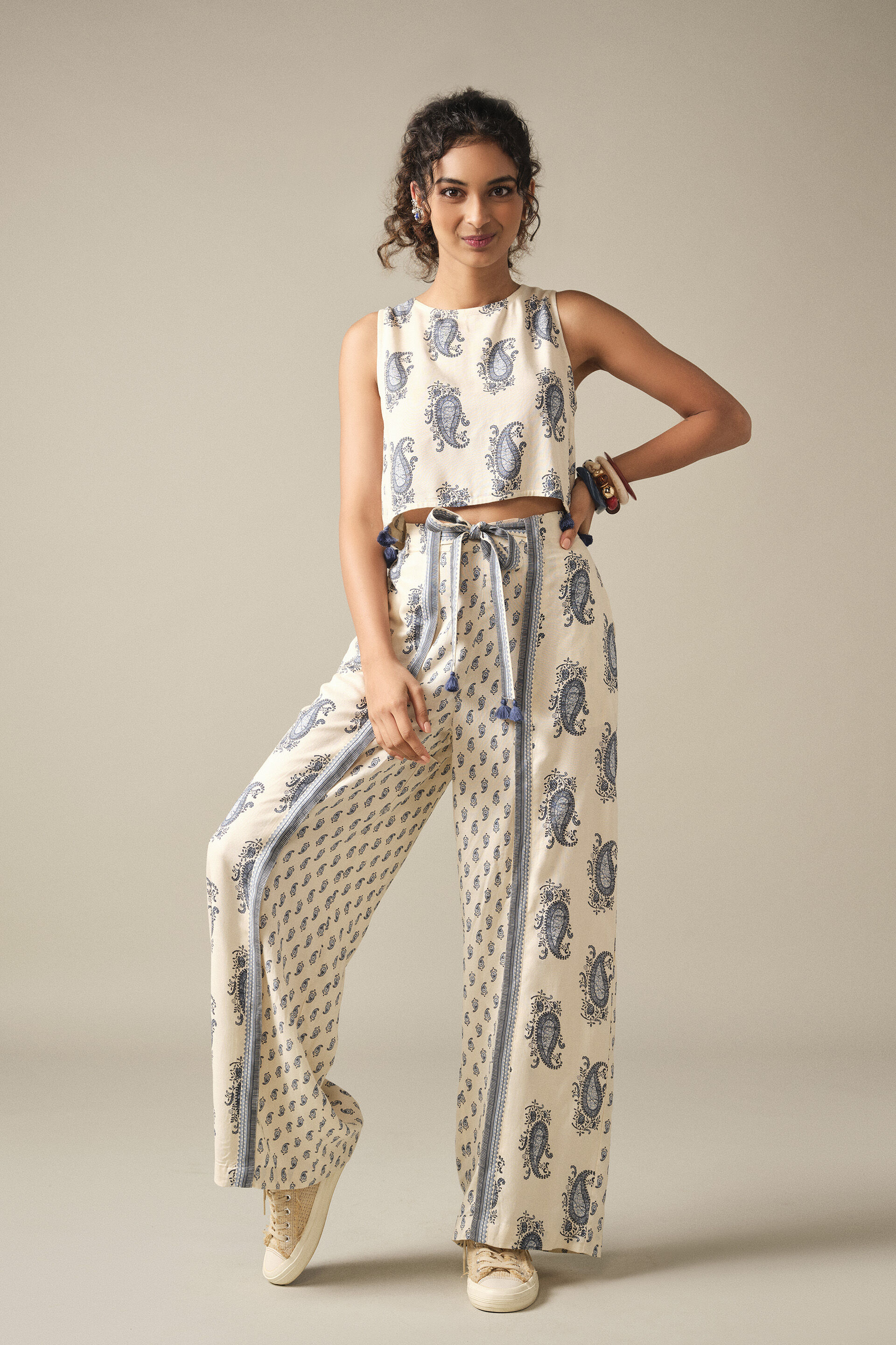 Paisely Printed Co-ord in White, White, image 2